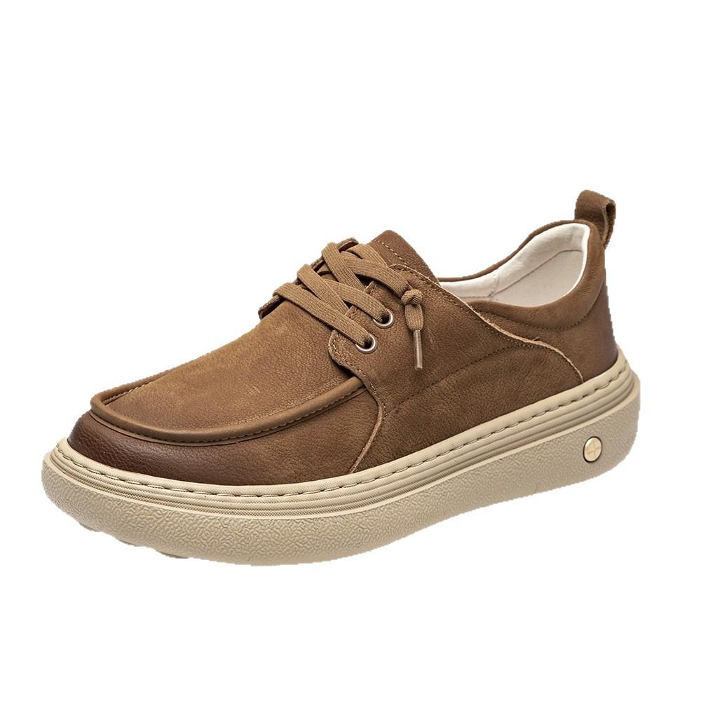 Autumn and winter new round head leather surface business casual leather shoes fashion lace-up low-top leather shoes men's large size shoes