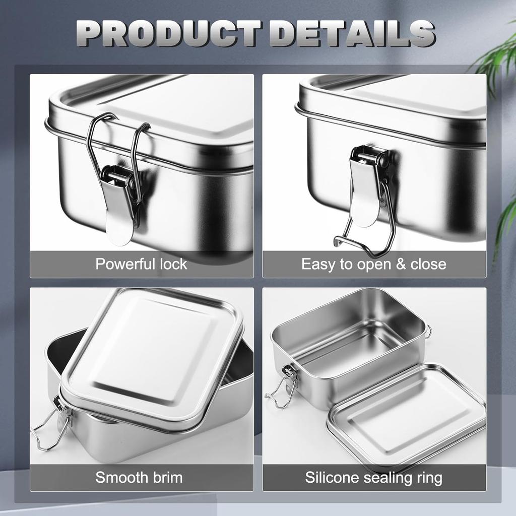 Stainless Steel Square Lunch Box Sealed Insulation Bento Box Lunch Box Canteen Large Capacity Compartment Lunch Box