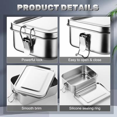Edelstahl Quadratische Brotdose Versiegelte Isolier-Bento-Box Lunchbox Kantine Große Kapazität Fächer Brotdose