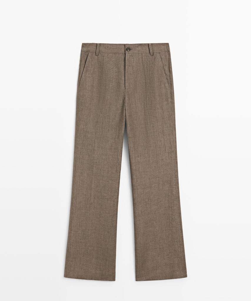 Masimodutti Linen Crop Kick Flare Pants