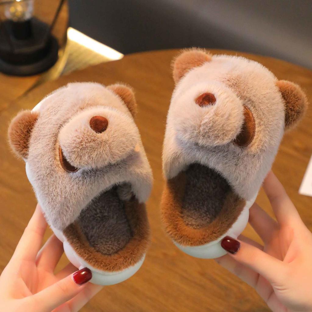 New Cute Panda Slippers Children's Designer Kids Funny Slides Indoor Home Shoes Boy Girl Furry Mules Winter Warm House Shoes