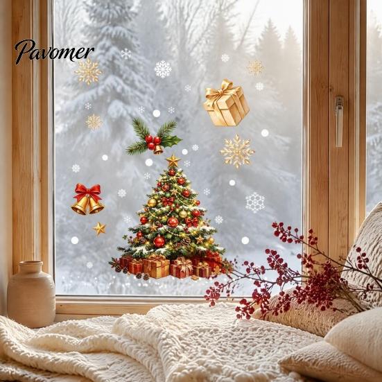 Reusable PVC Window Film Christmas Cling, Santa/Snowman/House/ Tree Patterns Print, Waterproof Creative Holiday Gifts Decorative Static Sticker