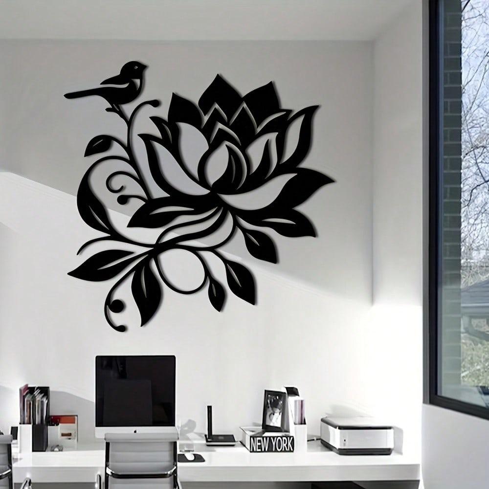 Metal Wall Art of Lotus and Bird Elegant Home Decor for Living Room Bedroom Nature Style Gift