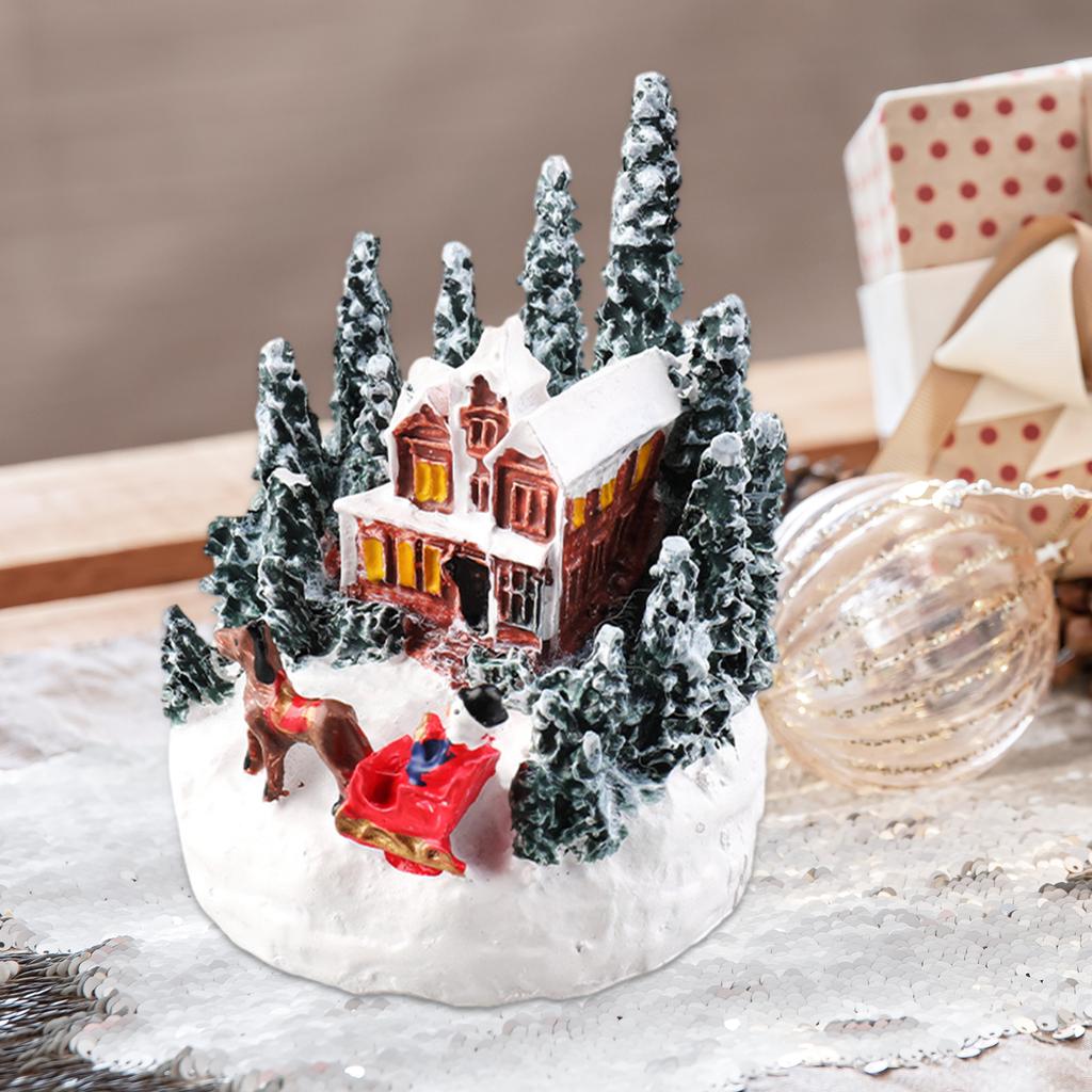 LED Christmas Village Miniature Set Snow Scene House Small Resin Mini House Building for Home Kids Friends Gifts