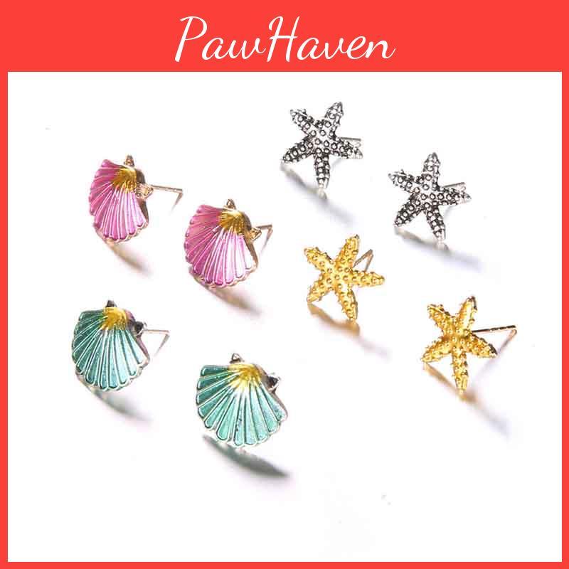 Vibrant Ocean-themed Starfish Shell Stud Earrings Perfect For Mermaid Lovers