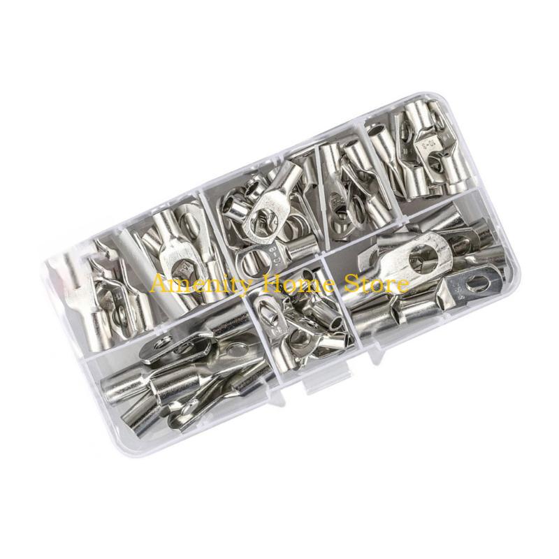 F26C 60Pcs Copper Lugs Rings Crimps Terminals Eyelets Rings Terminals Connectors
