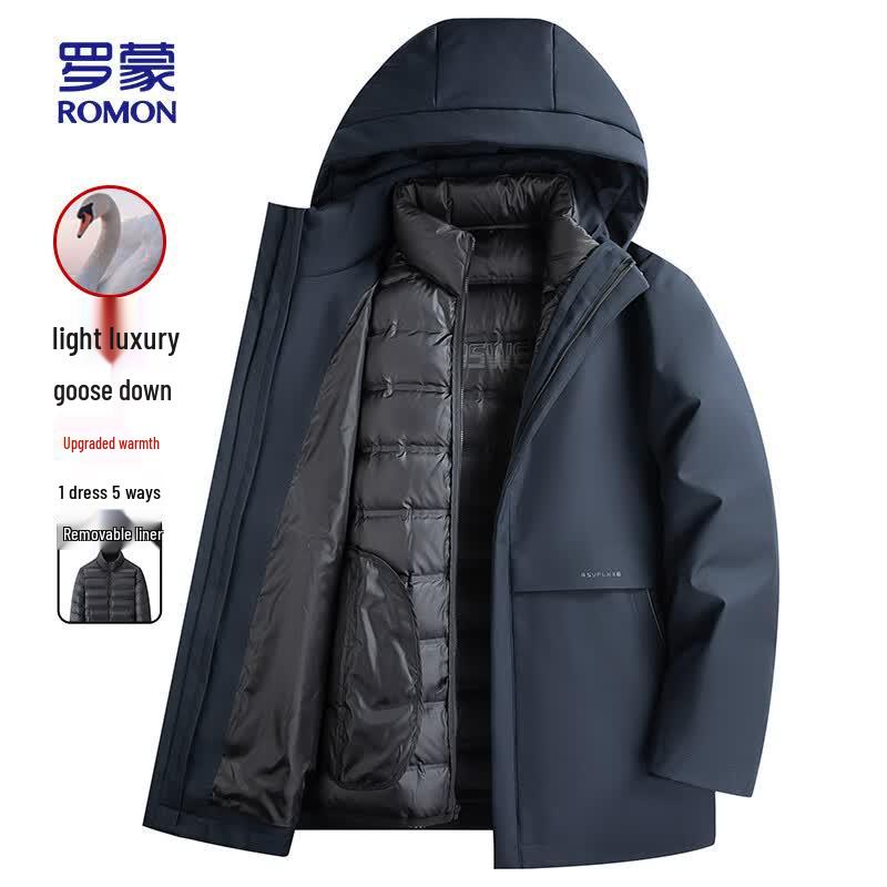 ROMON Men s Business Casual Mid-length Goose Down Jacket 3XL