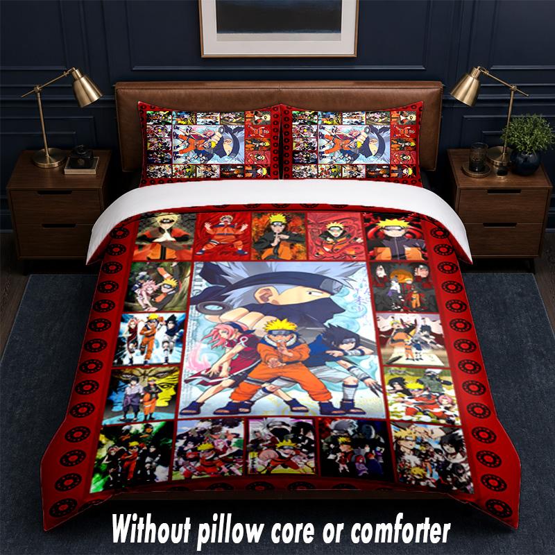 Naruto Design Bed Bedding Set 1 Duvet Cover + 2 Pillowcases Soft Breathable Household Bed Linens