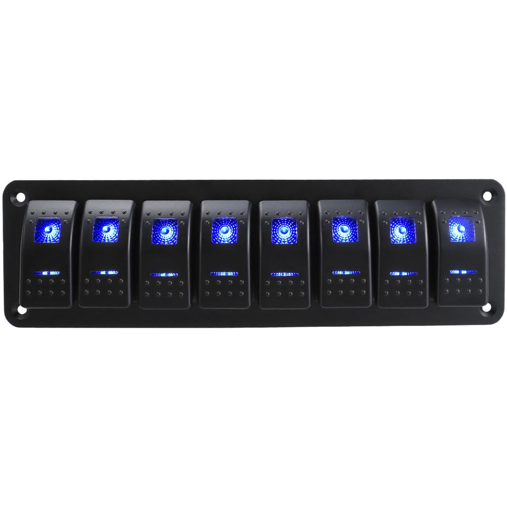 12V 24V DC Rocker Switch Panel with Blue LED Light 2 3 4 5 6 8 Position for Car Boat RV Applications with IP65 Waterproof