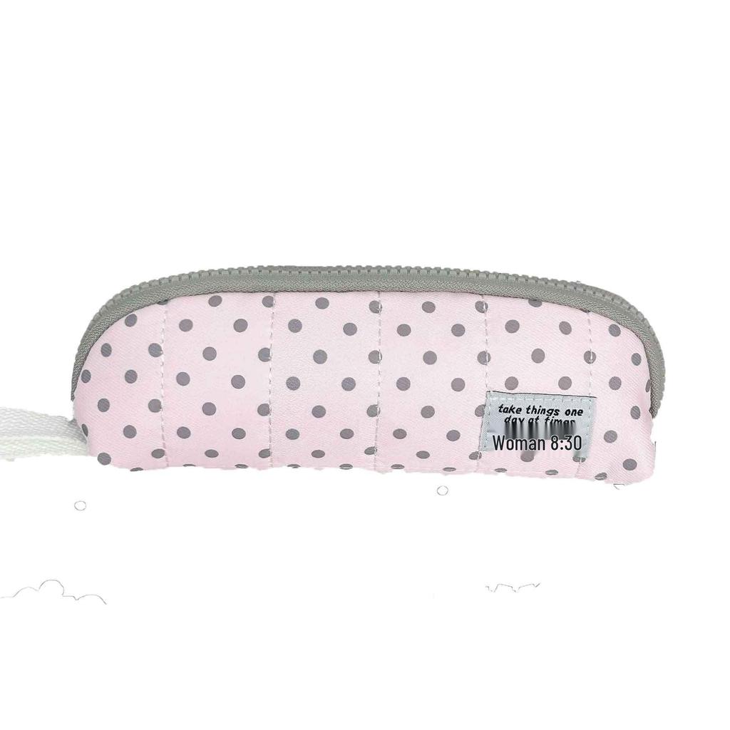 Pink Polka Dot Hand-Held Pencil Case - Stylish, High-Capacity, Creative Stationery Box for Students