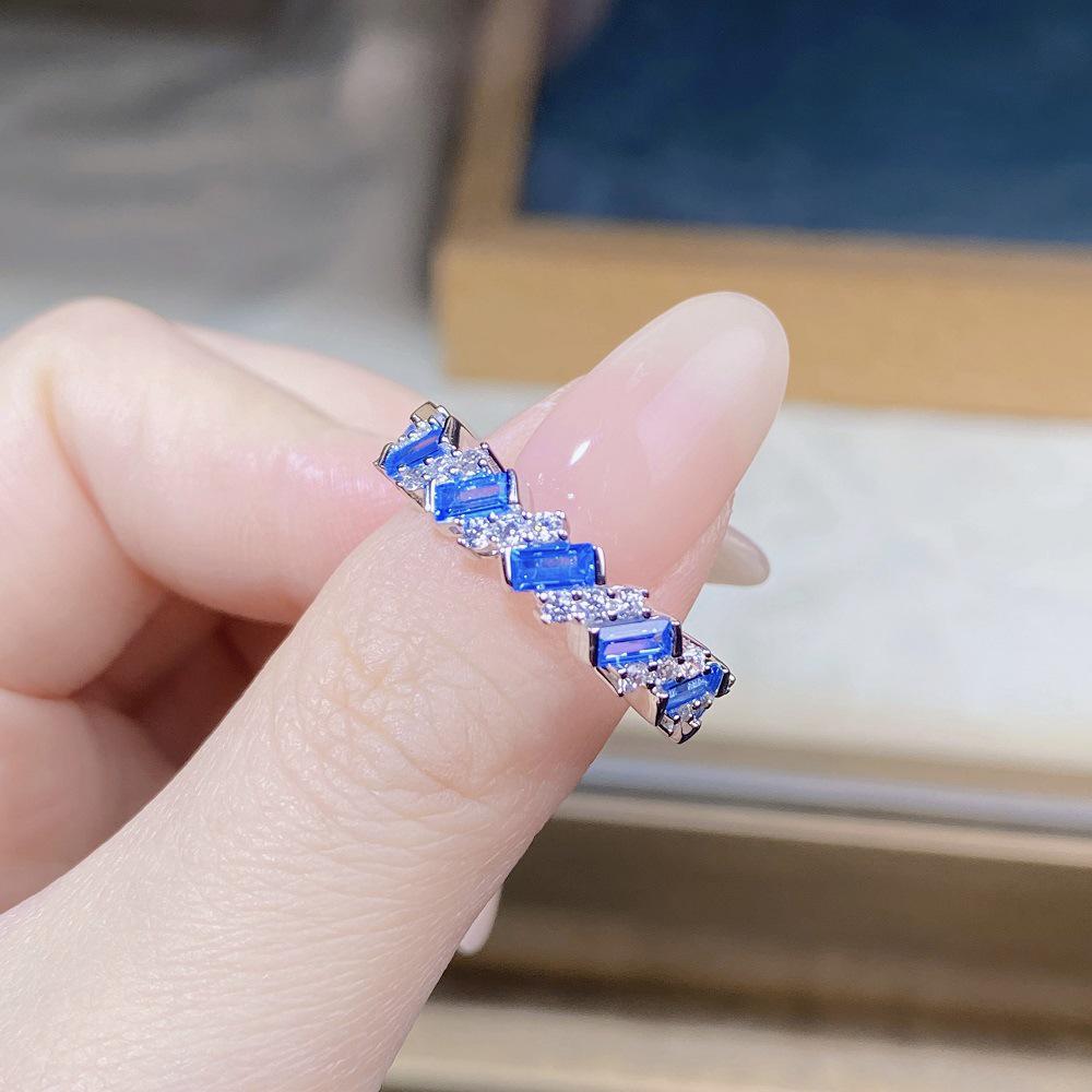 Bague Alliance Éternité en Argent Sterling S925 Aigue-marine & Zircon