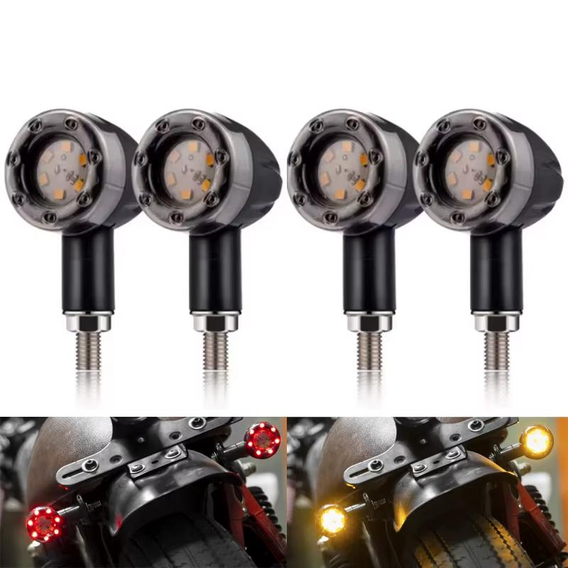 2/4Pcs 12V Universal Motorcycle LED Brake Turn Signal Tail Light Indicator Amber Red Running Lights for Rear Fender Mounting