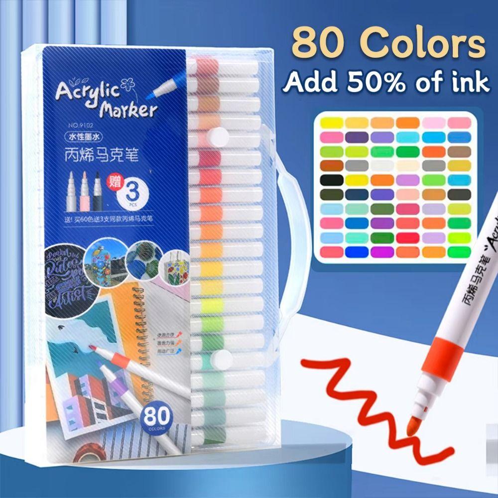 Fine Nib Acrylic Marker Pen Set 80 Colors Child Painting Graffiti Pens Stationery Supplies