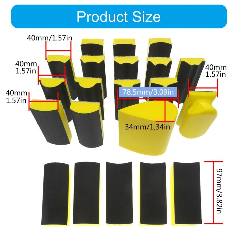 Hand Sanding Block Set Hook and Looping Interchangeable Assorted Shapes Handheld Sanding Pad for Woodworking