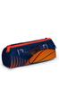 coral high Kids Orange Navy Blue Basketball Patterned Three Compartment Pencil Bag 22066