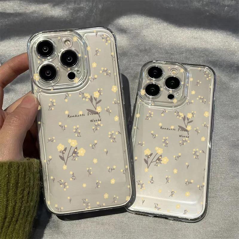 Full screen yellow floral iPhone17Promax mobile phone case is small and fresh, suitable for Apple 16promax space case.