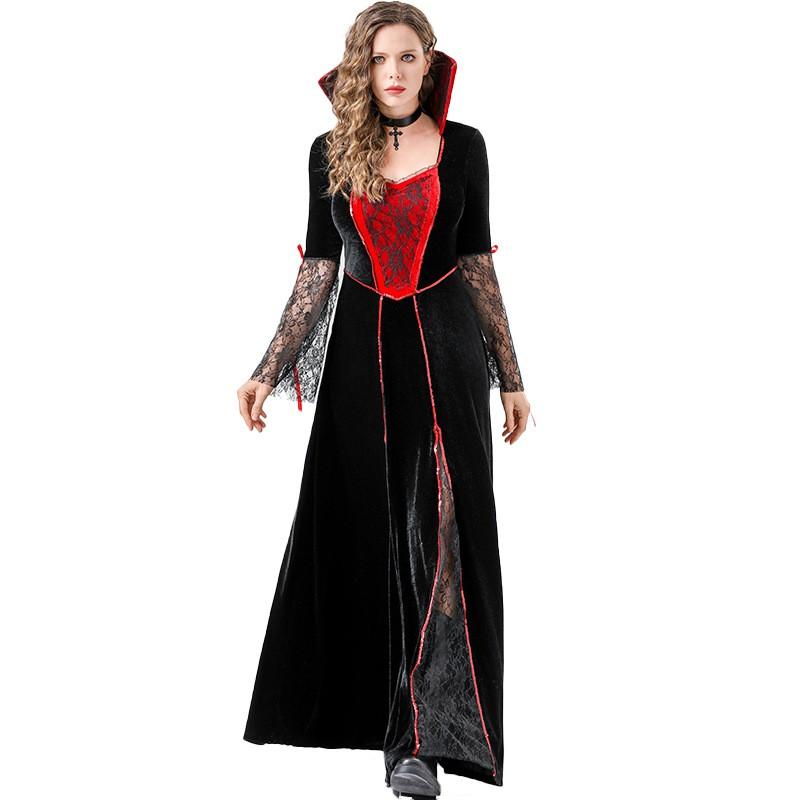 Womens Halloween Costume Vampire Witch Queen Dress Cosplay Outfit Black Gothic Fantasy Role Play