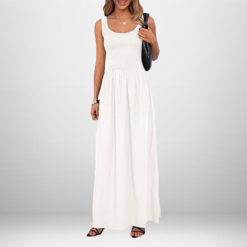 Dresses for Women Fashion Sundress Casual Sleeveless Long Dresses Patchwork Knit Racerback Flowy Dress