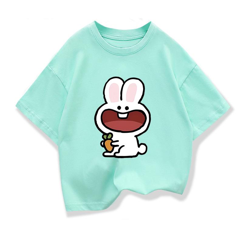 Original Design Summer Children Clothing Girls Short Sleeve t shirts Cute Little Rabbit Graphic Kids Pure Cotton Loose Tee Tops