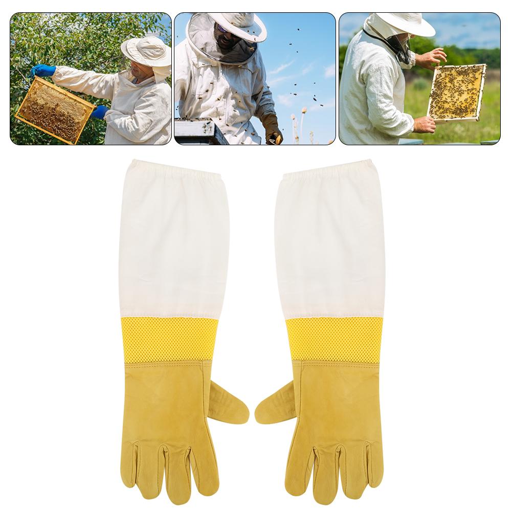 Pair Breathable Anti Bee Anti Sting Bee Gloves Long Sleeves Elastic Cuff with Mesh Beekeeper Protective Tool(XL )