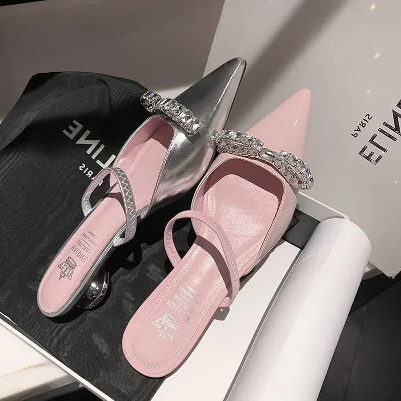 Fashion Women Patent Pink Slippers Spring Summer Flats Shoes New Pointed Toe Dress Shoes Designer Elegant Shallow Party Zapatillas Mujer