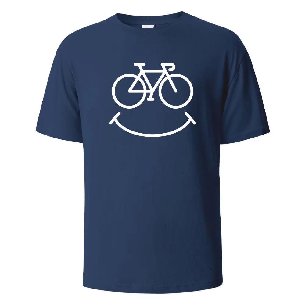 Bike Smile Print T-Shirt Casual Short Sleeved Tops Summer Tees For Unisex100% Cotton O-neck Oversize Streetwear Basic Top
