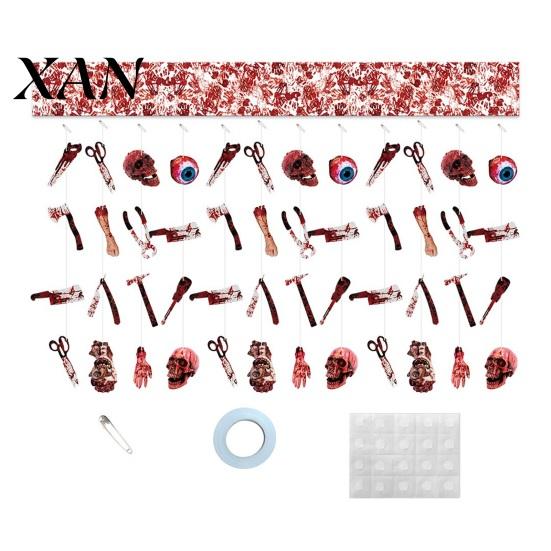 Creepy Skull Eyeballs Decor Halloween Bleeding Body Parts Hanging Decor, Eyeball Skeleton Horror Decorations Door Curtain for Haunted House,
