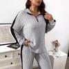 Women Plus Size Lazy Style Loose Casual Color Block Two Piece Sweatshirt Pants Set
