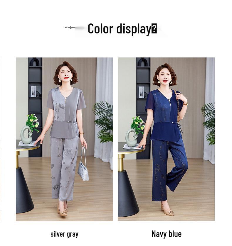 Stylish Summer Fashion Set for Middle-Aged Moms: Plus Size Two-Piece with Loose, Belly-Covering Shirt