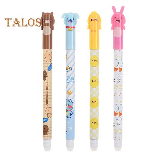 6 Pcs Erasable Gel Pens Cartoon Animal Rollerball Gel Pens 0.5mm Blue/Black Ink Erasable Ballpoint Pens for School Office Home Supplies