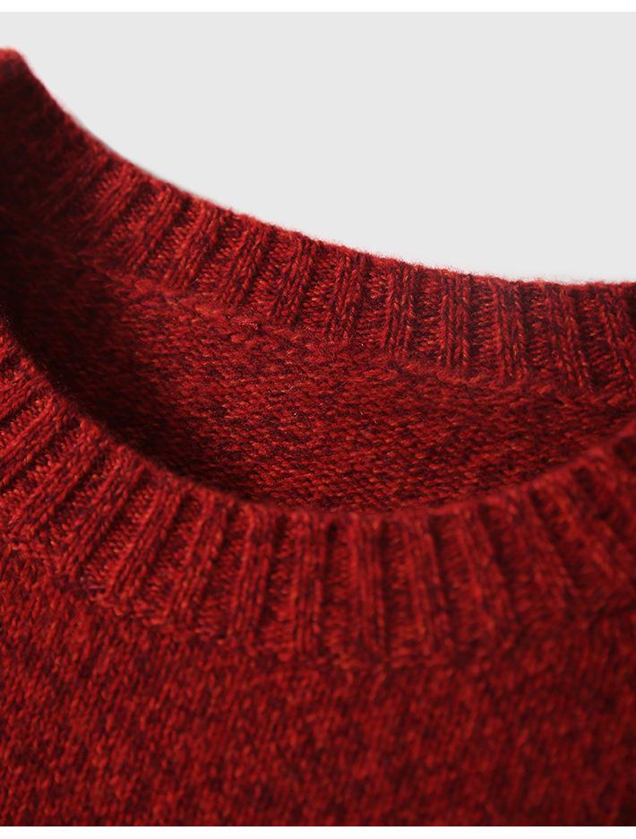 Women's Red Kangsai Ni Cashmere Round Neck Pullover Sweater - Thick, Loose Knit for New Year and Christmas