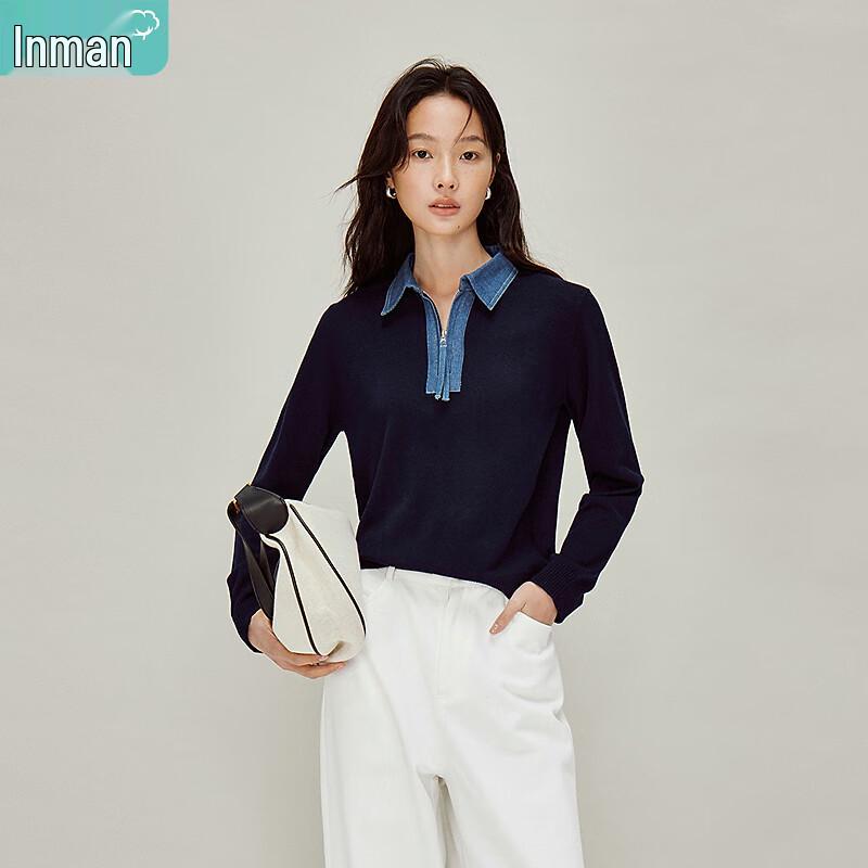 

INMAN Women s Denim Style Zip Knit Pullover M