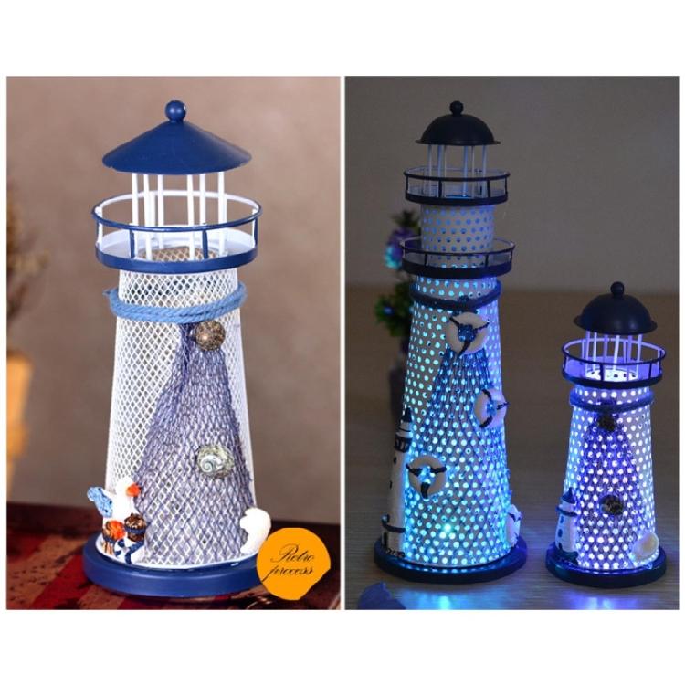Lighthouse Metal Table Lamp Night Light Outdoor Décor Lawn and Garden Decor