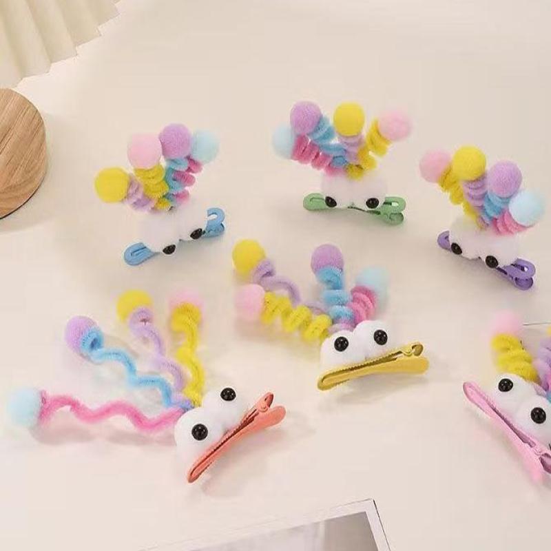 5Pcs Furry Big Eyed Doll Headwear Plush Cartoon Duckbill Clip Hair Clip Dopamine Colorful Hairpin For Women Girl Hair Accessory