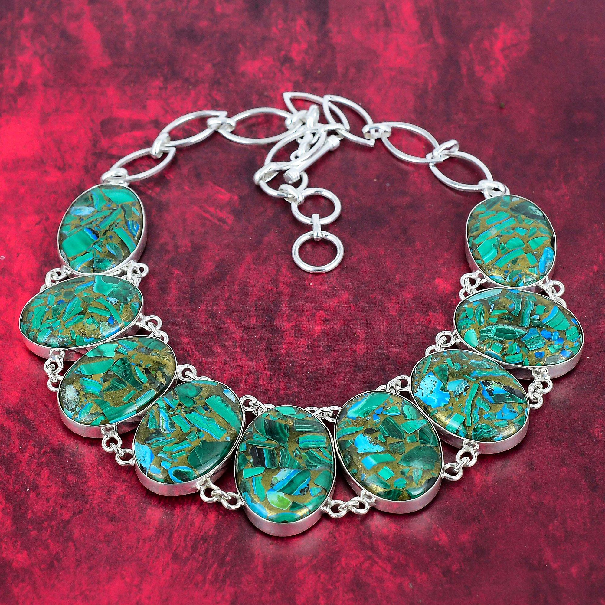 

Ожерелье из медного малахита и азурита, ювелирные изделия из драгоценных камней, ожерелье из стерлингового серебра 925 пробы, регулируемое ожерелье-цепочка ручной работы, подарок для ювелирных изделий для жены Adjustable with 18 inches зелёный