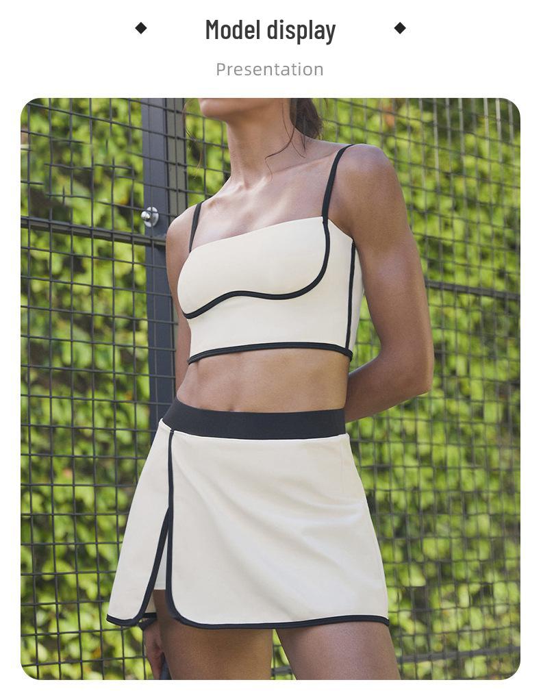 Women's Slimming Contrast Color Tennis Set, Quick-Dry Yoga Fitness Vest & Skirt with Chest Pads, Two-Piece Activewear.