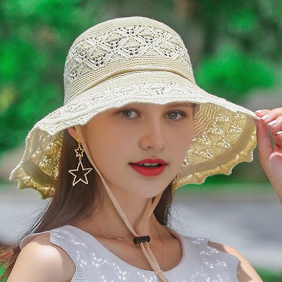 Summer Straw Beach Hat for Women UPF 50 Floppy Wide Brim Sun Protection Hat Foldable Travel Bucket Hat