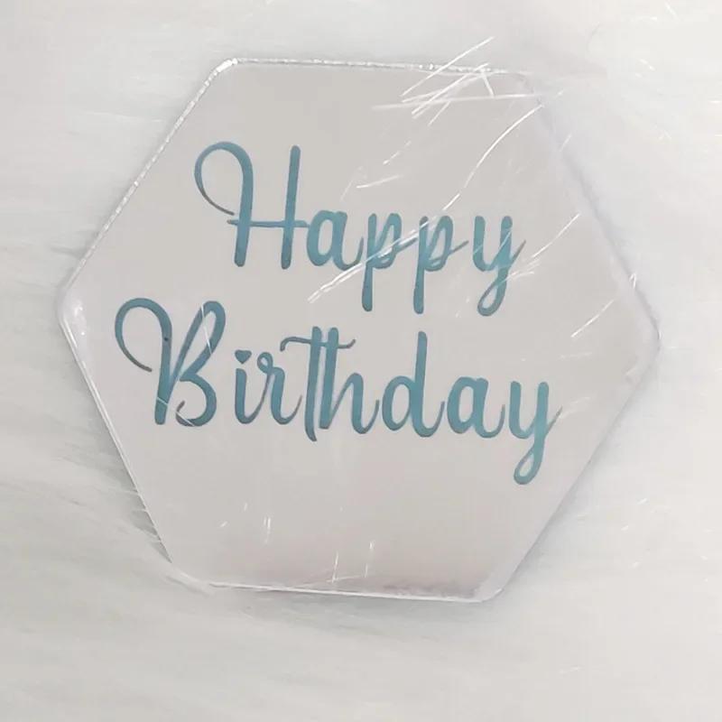 5pcs/set Acrylic Rose Gold Silver Happy Birthday Cake Topper Round Cupcake Toppers Wedding Party Dessert Cake Decoration Tools
