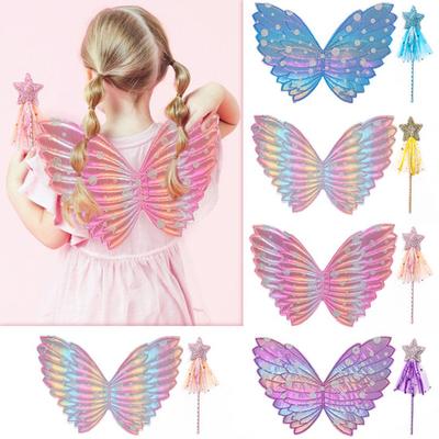Butterfly Wing Props with Fairy Stick Realistic Patterns Colorful Fairy Wings Props