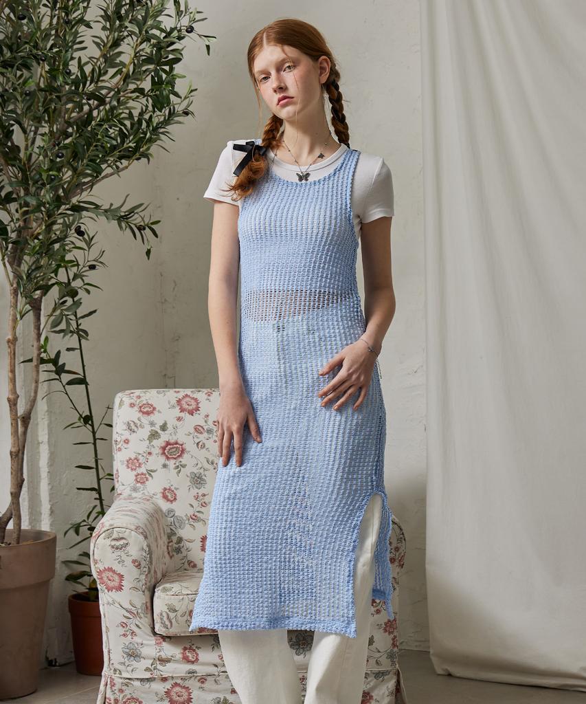 Itove Seoul Net Knit Dress - Sky Blue
