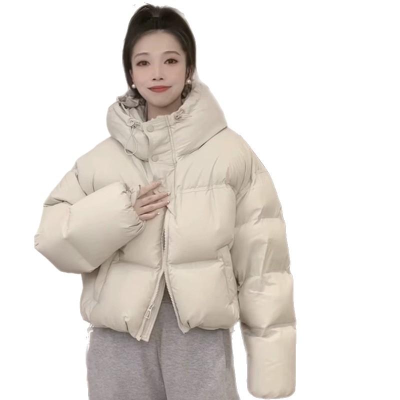 Womens Short Puffer Jacket Winter Warm Duck Down Coat Loose Fit Regular Sleeve Stand Collar Plus Size