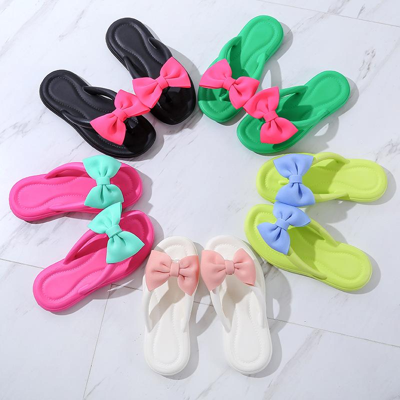 Fashion Bow Tie Slippers for Women, Sweet Bow Tie Flip Flops, Outdoor EVA, Non-Slip Beach Shoes, Comfortable Sandals, Summer Fashion