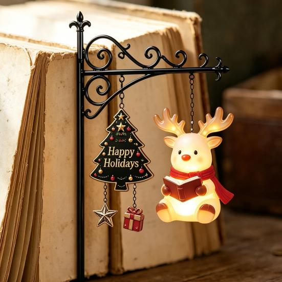 Battery Operated Reading Light Christmas Library Lantern, Mini Decorative Bookshelf Lamp, Vintage Metal LED Miniature Lamp for Bookshelves Night with