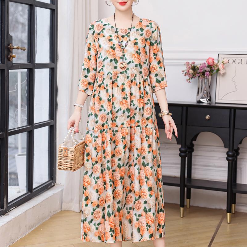 Vestidos casuales de talla grande para mujer Verano Ropa vintage Manga tres cuartos Vestido largo elegante