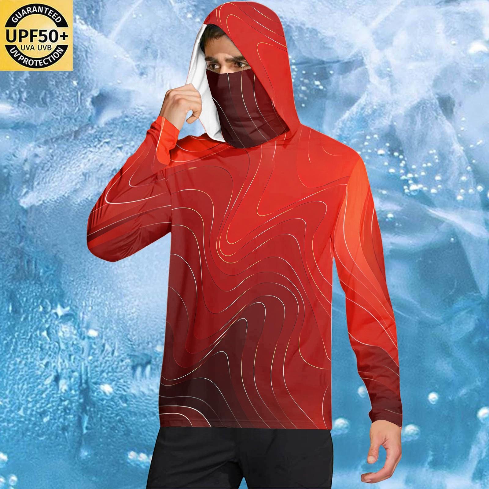 

Men s Casual Geometric Print Hooded Long Sleeve Sun Protection Shirt Lightweight Breathable Fabric for Outdoor Activities S Кіновар