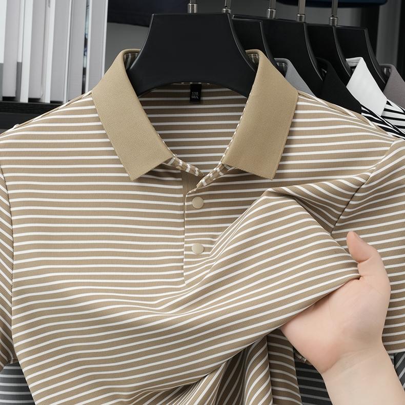 Ice silk high elasticity men's daily color woven casual polo shirt with extremely simple texture