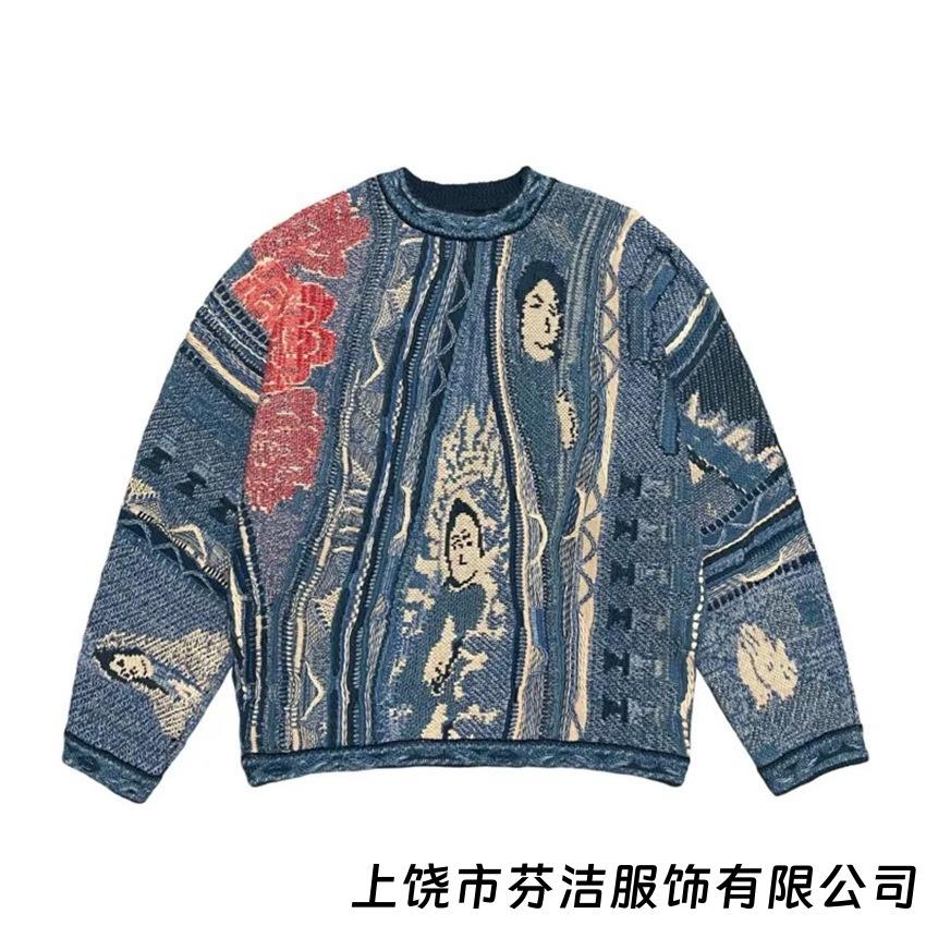 2026 Amerikanische High Street Vintage Porträt Druck Herren Frühling Trendy Locker Lässig Rundhals Abgenutztes Oberteil