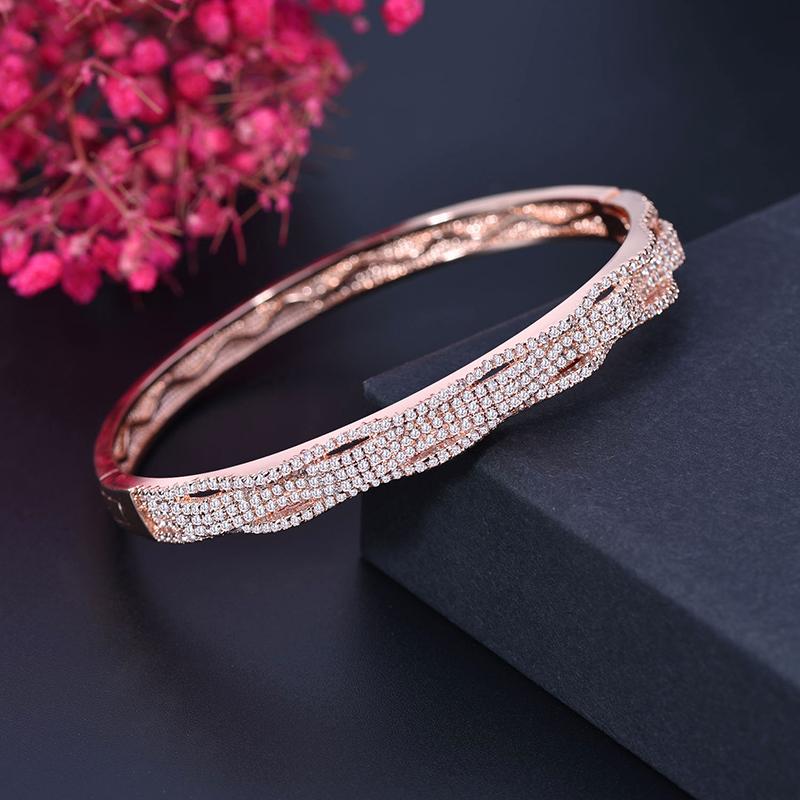 

WWJ открытые манжеты дизайн высшего качества с кубическим цирконием геометрические женские браслеты ювелирные изделия розового золота