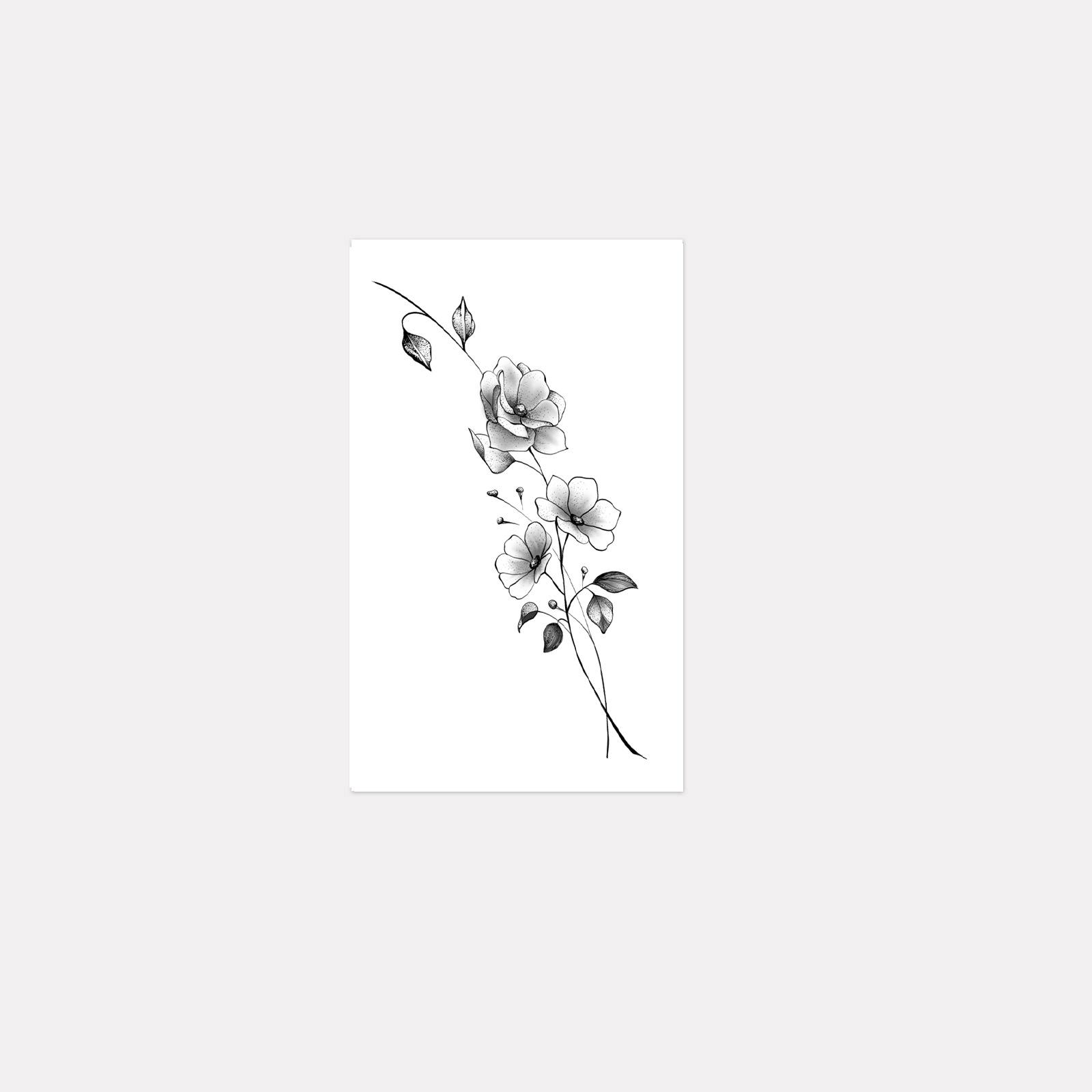 

Realistic Ink Sensitivity Plain Flower Tattoo Sticker Single Bouquet Design Waterproof And Sweatproof And Non-Reflective 11*18