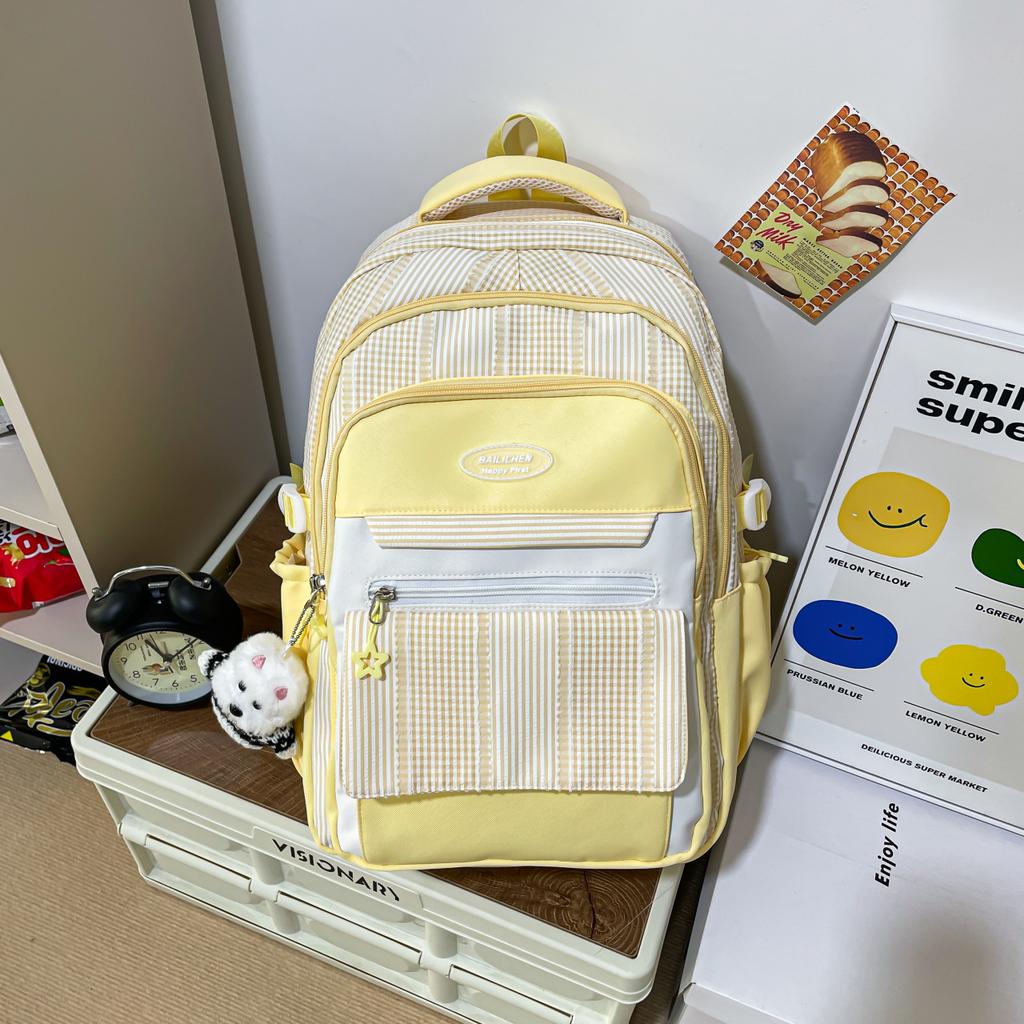 Schoolbag New Large Capacity Striped Junior High School Student School Bag Gaoyan Lightweight Casual Girls Backpack Outdoor Travel Backpack